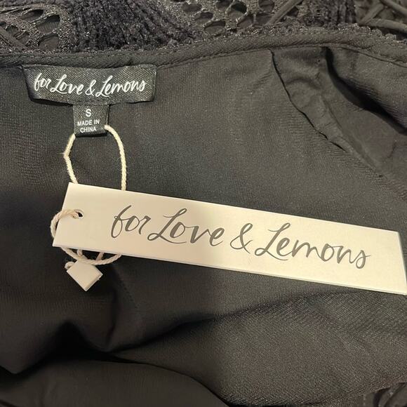 FOR LOVE & LEMONS Aubrey Crochet Fringe Long Sleeve Black Mini Dress Size Small - Picture 9 of 10